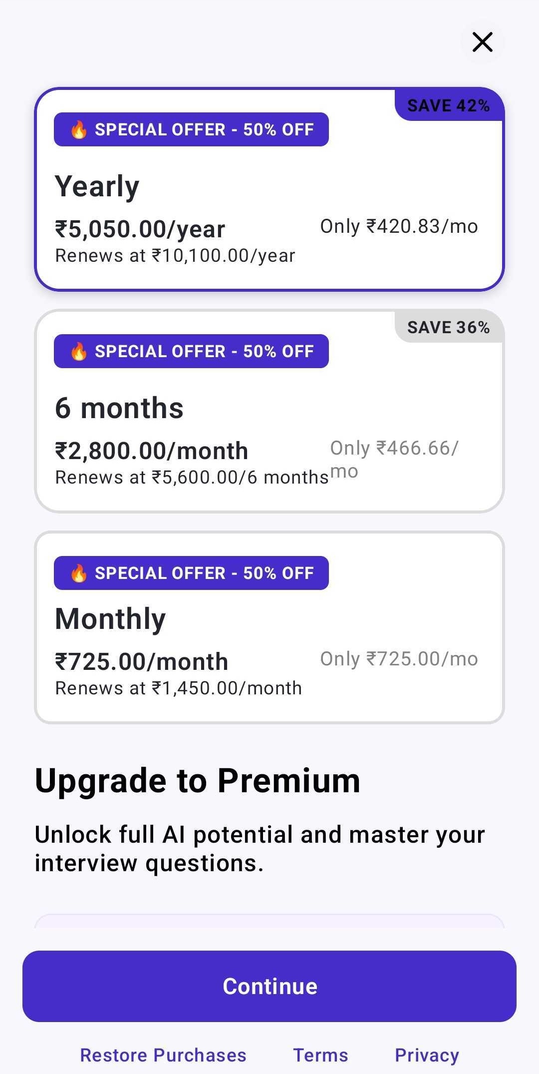 Android step 2: Select your plan